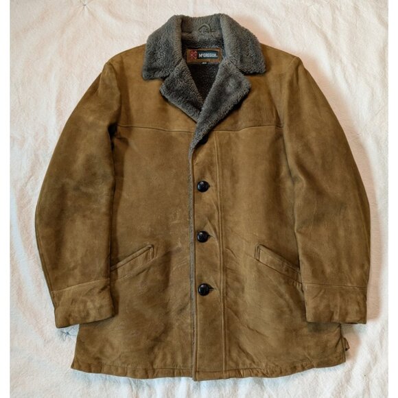 McGreggor Jacket Vintage 70s Brown Sueded Shearling Fur Button Overcoat Men's 42 - Picture 3 of 11